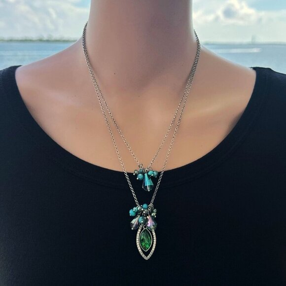 Simply Vera Vera Wang Necklace Double Strand AB Beaded Pendant Crystal Accent - Picture 3 of 4